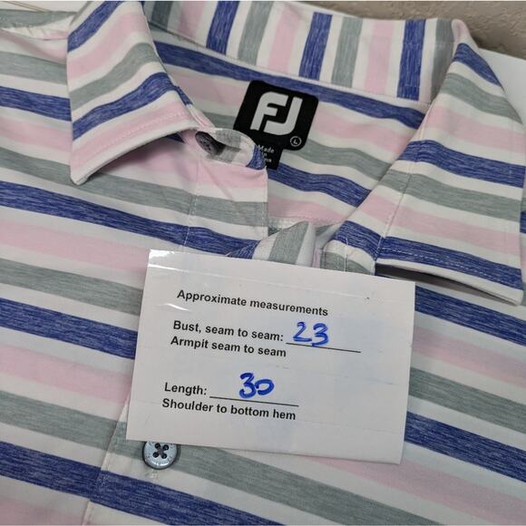 Footjoy Polo Shirt Mens Large Pink Blue Striped Golf Short Sleeve Embroidered FJ - Picture 10 of 11